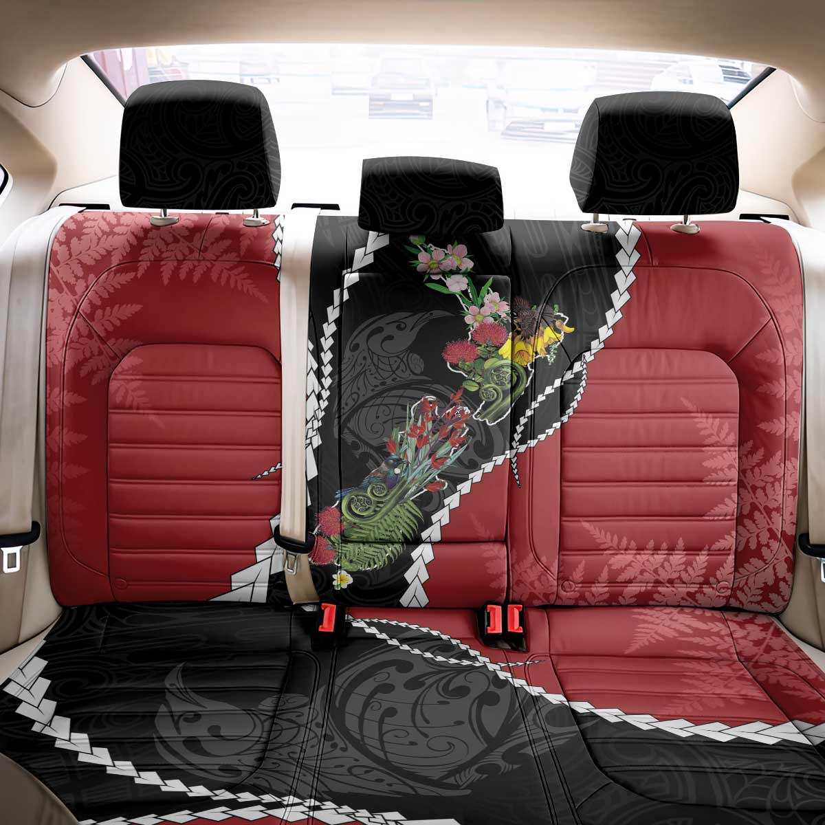 New Zealand Christmas Back Car Seat Cover Flora Map with Birds - Aussie Hoodie