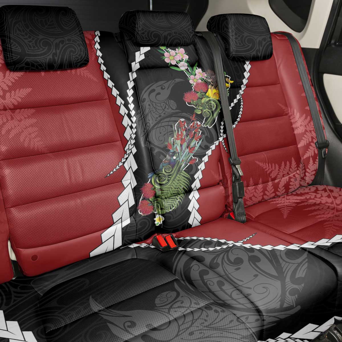 New Zealand Christmas Back Car Seat Cover Flora Map with Birds - Aussie Hoodie