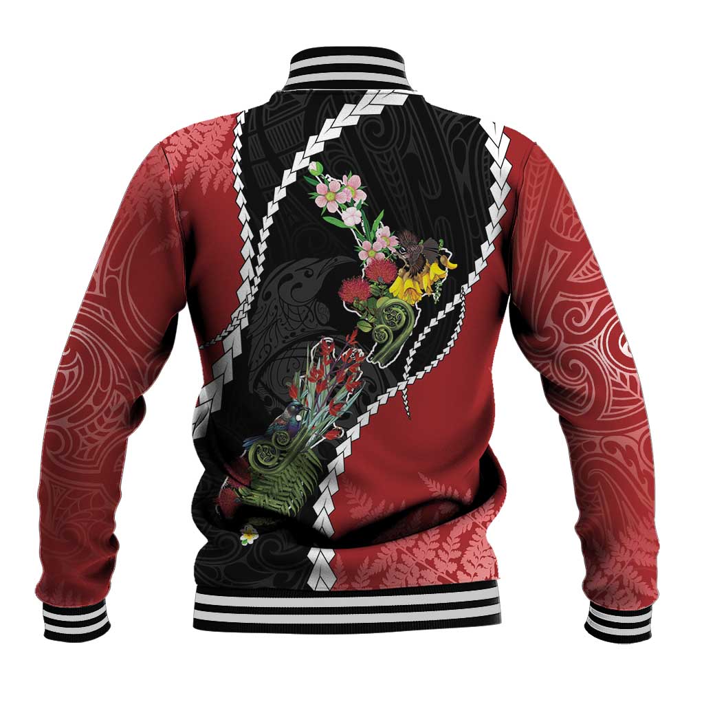 New Zealand Christmas Baseball Jacket Flora Map with Birds - Aussie Hoodie