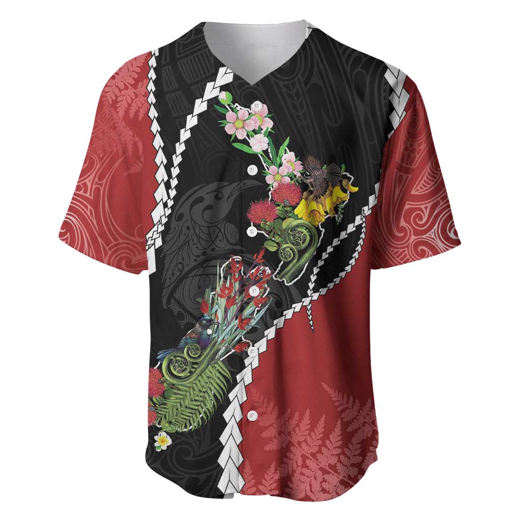 New Zealand Christmas Baseball Jersey Flora Map with Birds - Aussie Hoodie
