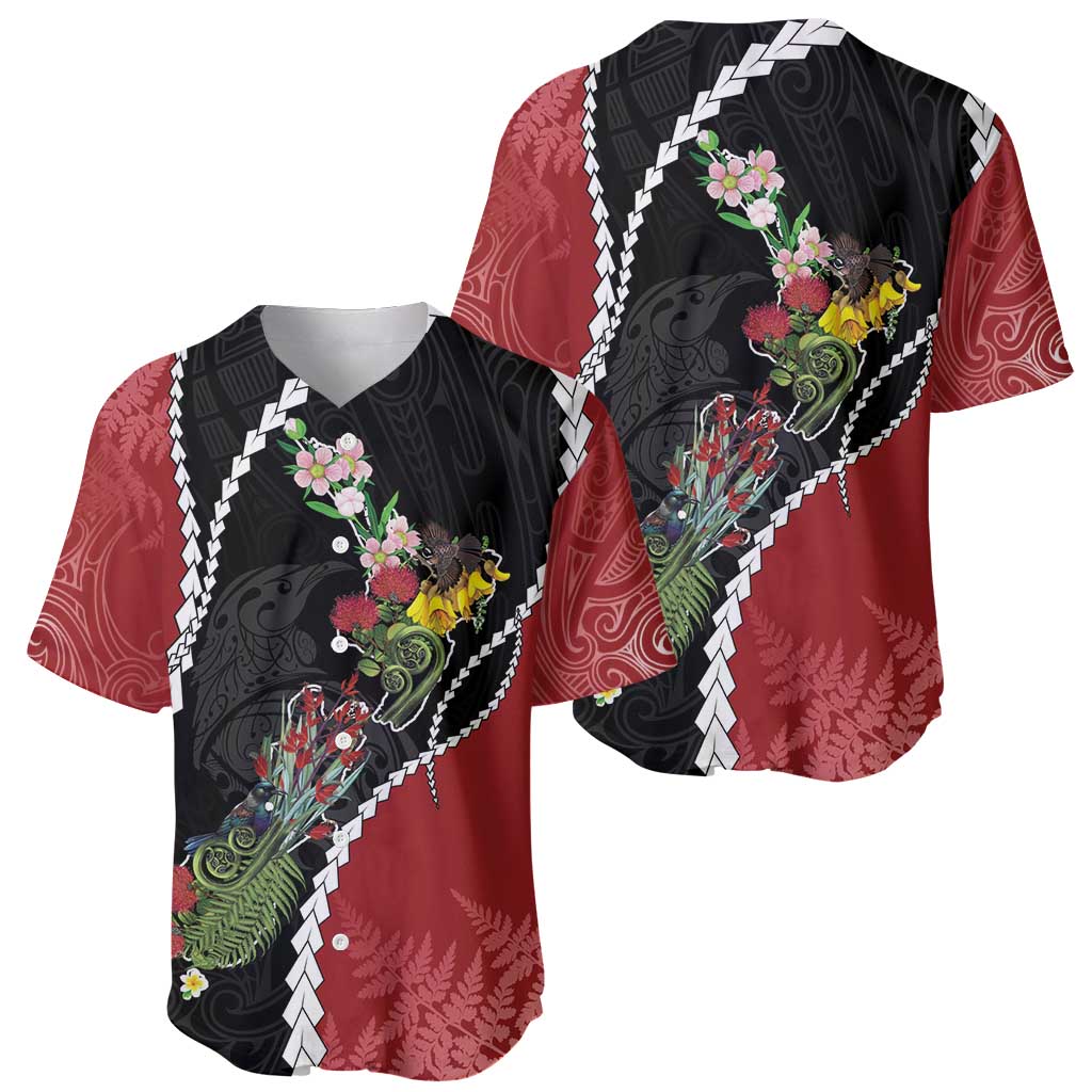 New Zealand Christmas Baseball Jersey Flora Map with Birds - Aussie Hoodie