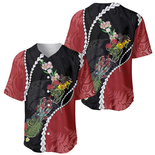 New Zealand Christmas Baseball Jersey Flora Map with Birds - Aussie Hoodie