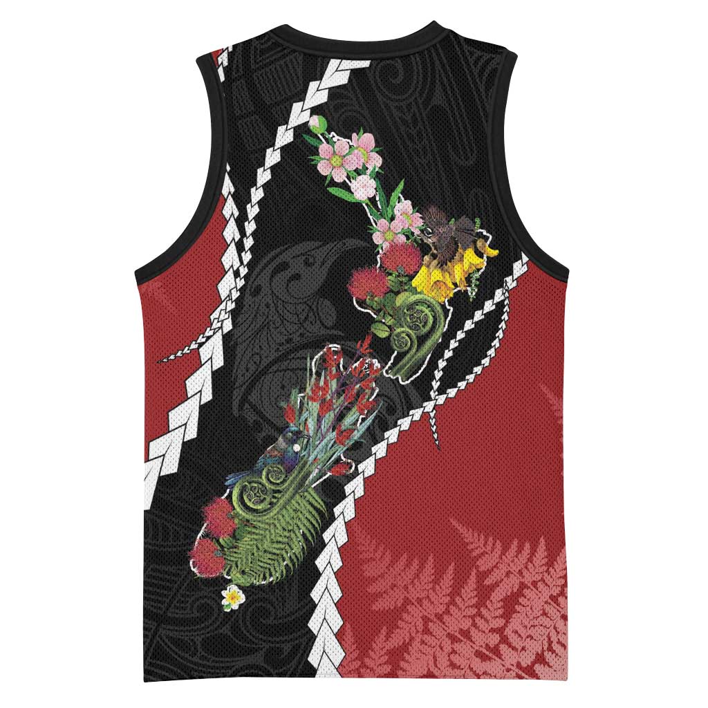 New Zealand Christmas Basketball Jersey Flora Map with Birds - Aussie Hoodie