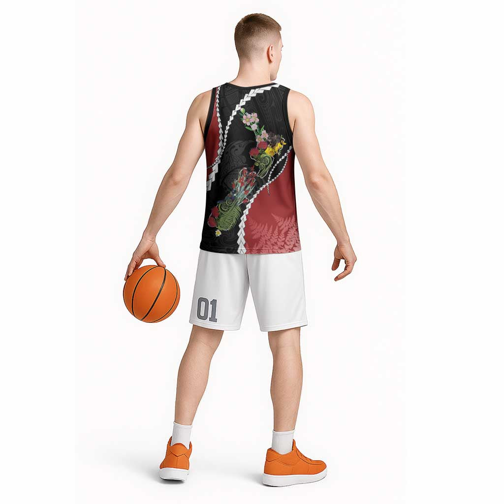 New Zealand Christmas Basketball Jersey Flora Map with Birds - Aussie Hoodie