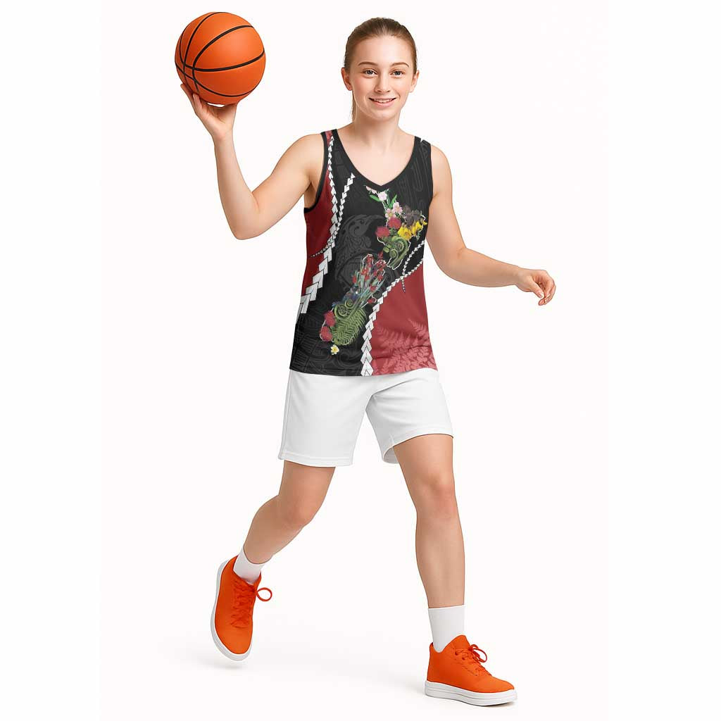 New Zealand Christmas Basketball Jersey Flora Map with Birds - Aussie Hoodie