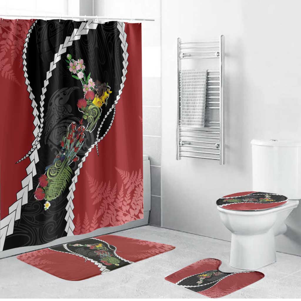 New Zealand Christmas Bathroom Set Flora Map with Birds - Aussie Hoodie