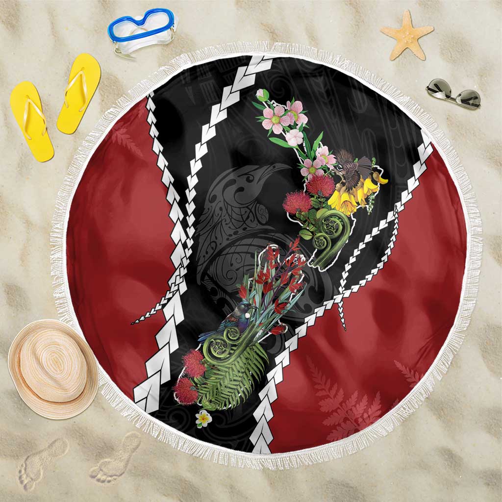 New Zealand Christmas Beach Blanket Flora Map with Birds - Aussie Hoodie