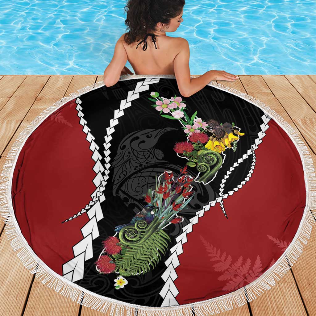 New Zealand Christmas Beach Blanket Flora Map with Birds - Aussie Hoodie