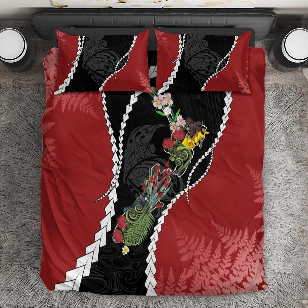 New Zealand Christmas Bedding Set Flora Map with Birds - Aussie Hoodie