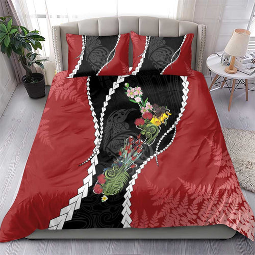 New Zealand Christmas Bedding Set Flora Map with Birds - Aussie Hoodie