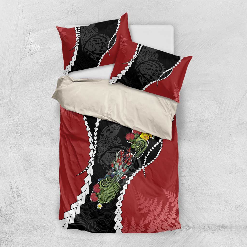New Zealand Christmas Bedding Set Flora Map with Birds - Aussie Hoodie