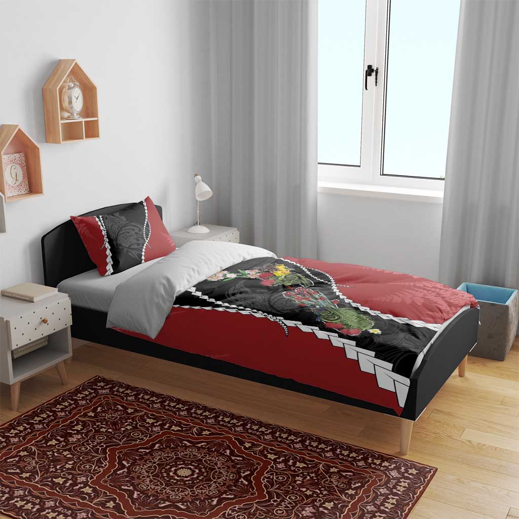 New Zealand Christmas Bedding Set Flora Map with Birds - Aussie Hoodie