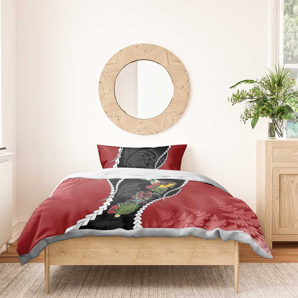 New Zealand Christmas Bedding Set Flora Map with Birds - Aussie Hoodie