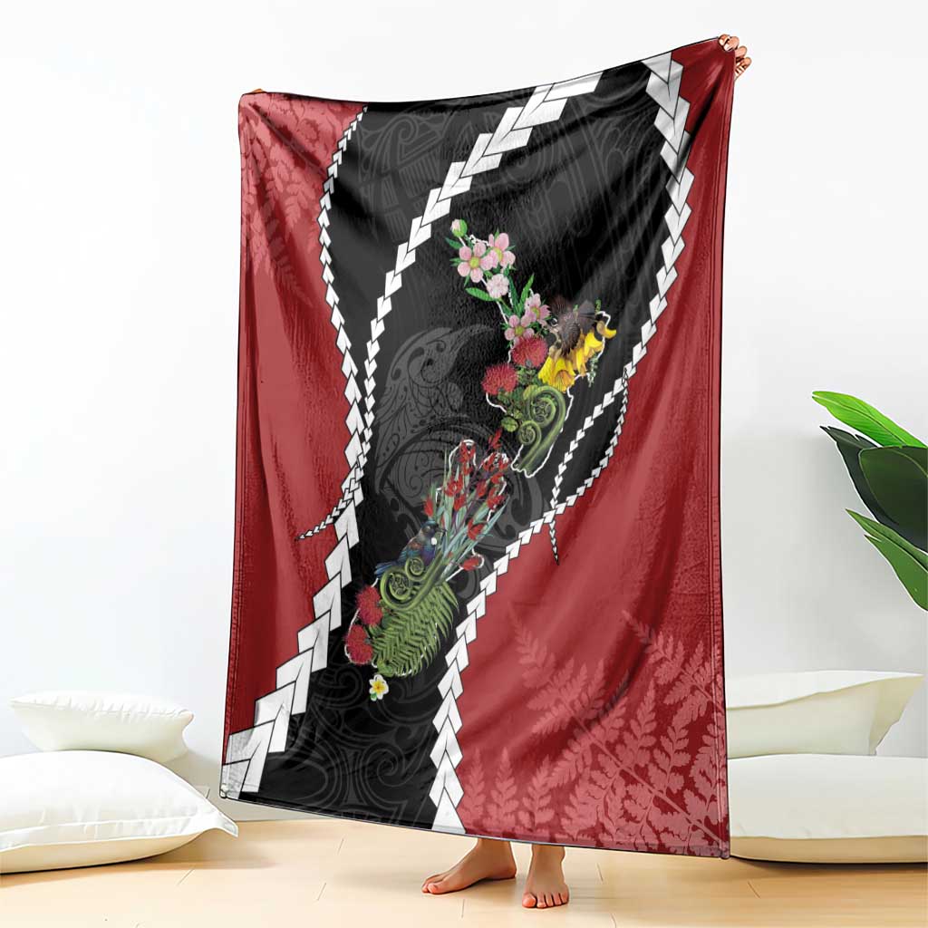 New Zealand Christmas Blanket Flora Map with Birds - Aussie Hoodie