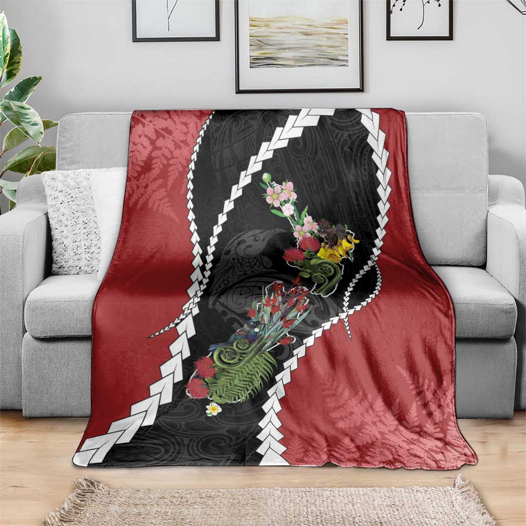 New Zealand Christmas Blanket Flora Map with Birds - Aussie Hoodie