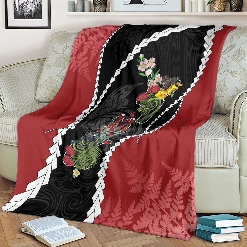 New Zealand Christmas Blanket Flora Map with Birds - Aussie Hoodie