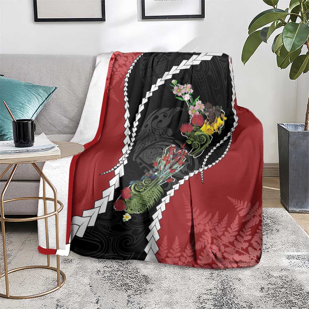 New Zealand Christmas Blanket Flora Map with Birds - Aussie Hoodie