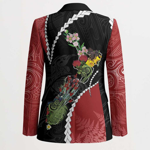 New Zealand Christmas Blazer Flora Map with Birds - Aussie Hoodie