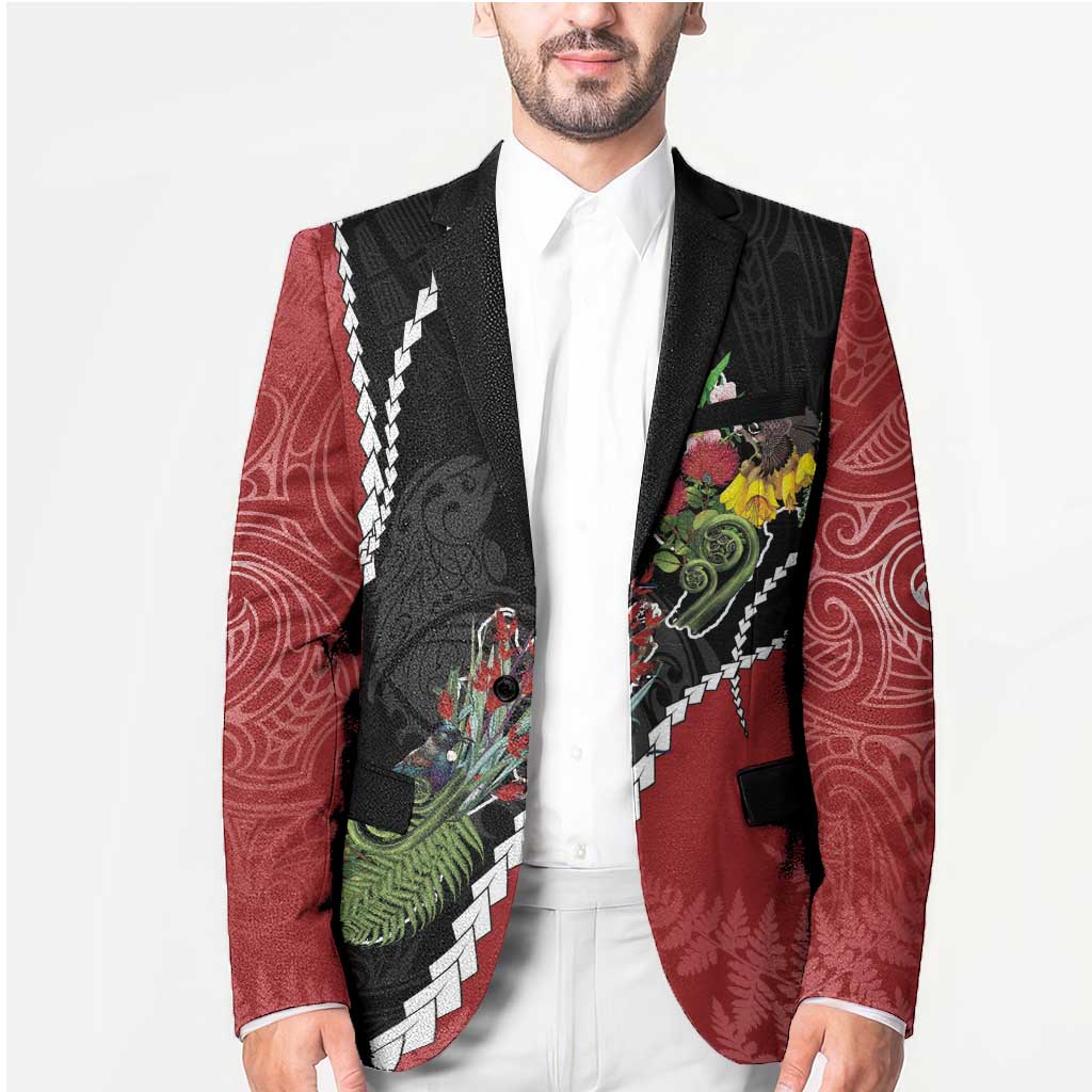 New Zealand Christmas Blazer Flora Map with Birds - Aussie Hoodie