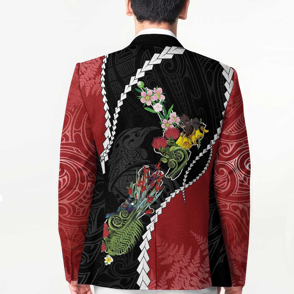 New Zealand Christmas Blazer Flora Map with Birds - Aussie Hoodie