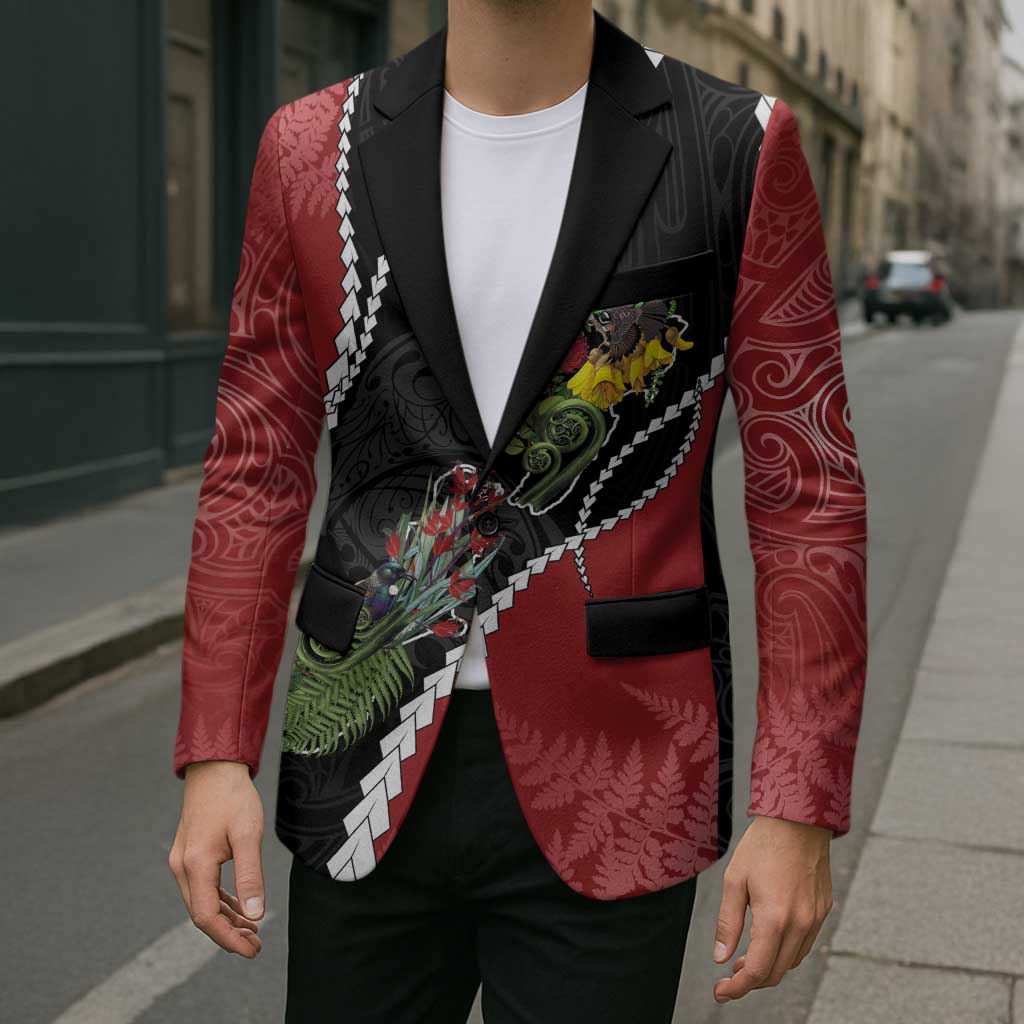 New Zealand Christmas Blazer Flora Map with Birds - Aussie Hoodie