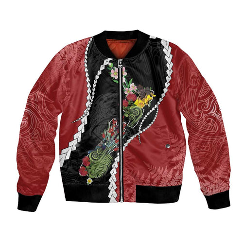 New Zealand Christmas Bomber Jacket Flora Map with Birds - Aussie Hoodie