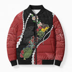 New Zealand Christmas Bomber Puffer Jacket Flora Map with Birds - Aussie Hoodie