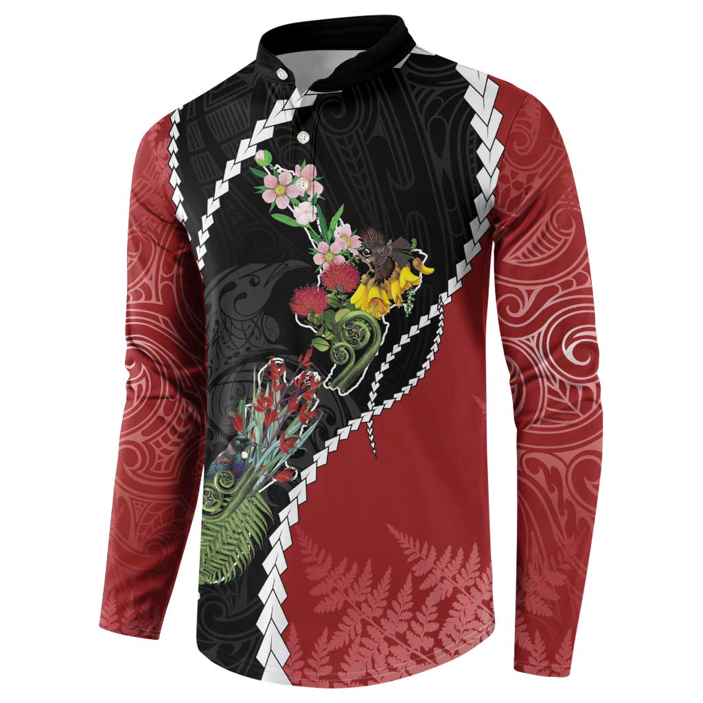 New Zealand Christmas Button Sweatshirt Flora Map with Birds - Aussie Hoodie