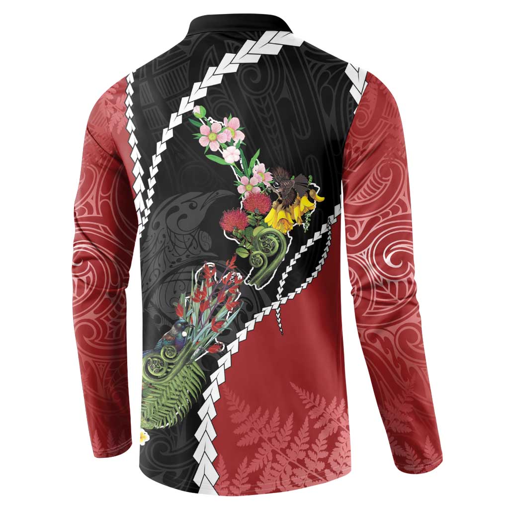 New Zealand Christmas Button Sweatshirt Flora Map with Birds - Aussie Hoodie