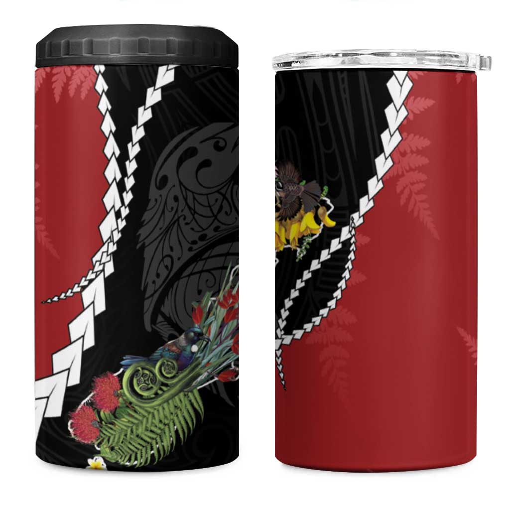 New Zealand Christmas 4 in 1 Can Cooler Tumbler Flora Map with Birds - Aussie Hoodie
