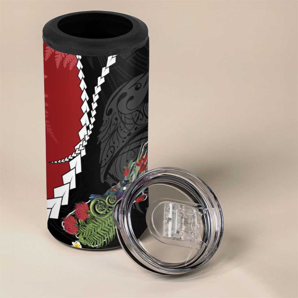 New Zealand Christmas 4 in 1 Can Cooler Tumbler Flora Map with Birds - Aussie Hoodie