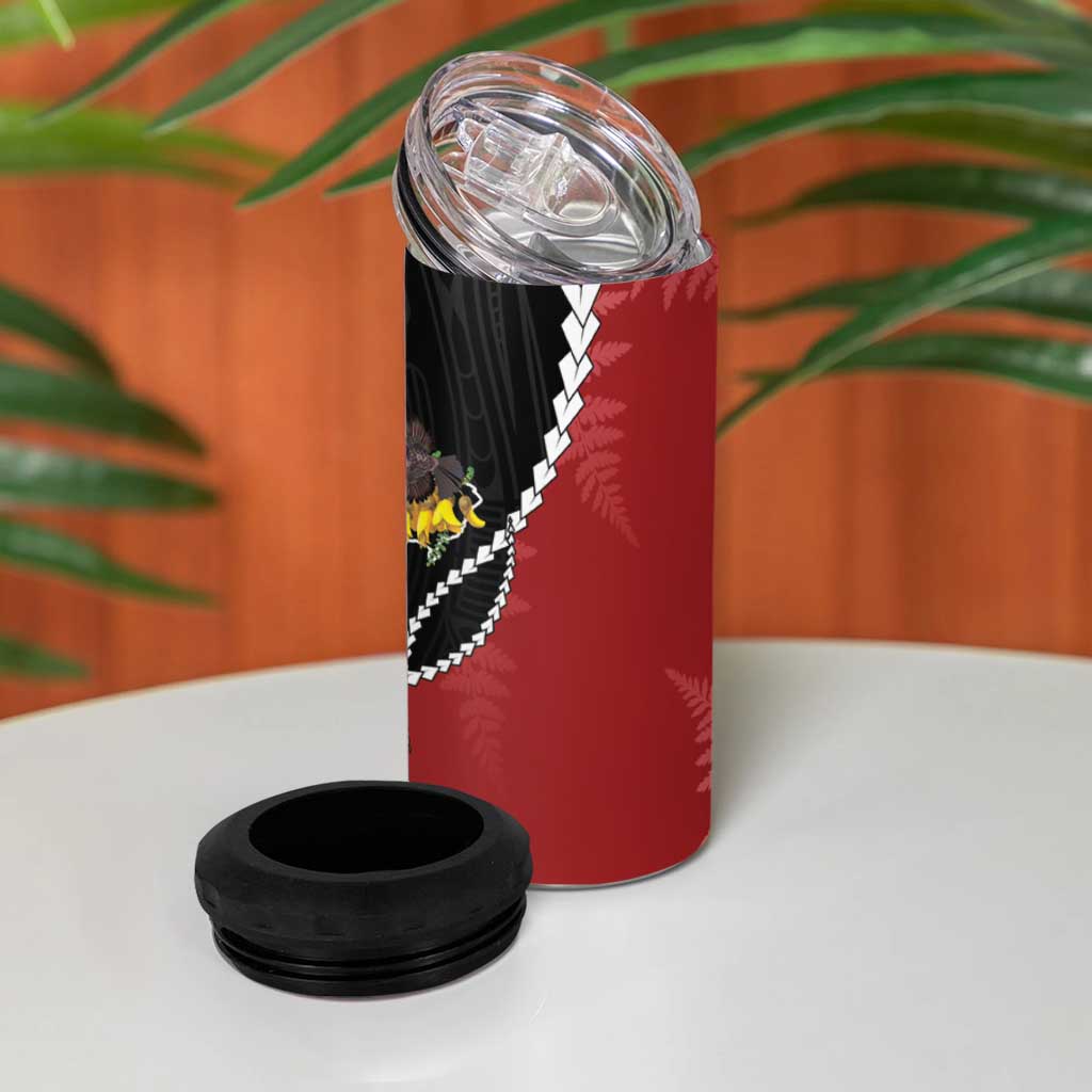 New Zealand Christmas 4 in 1 Can Cooler Tumbler Flora Map with Birds - Aussie Hoodie