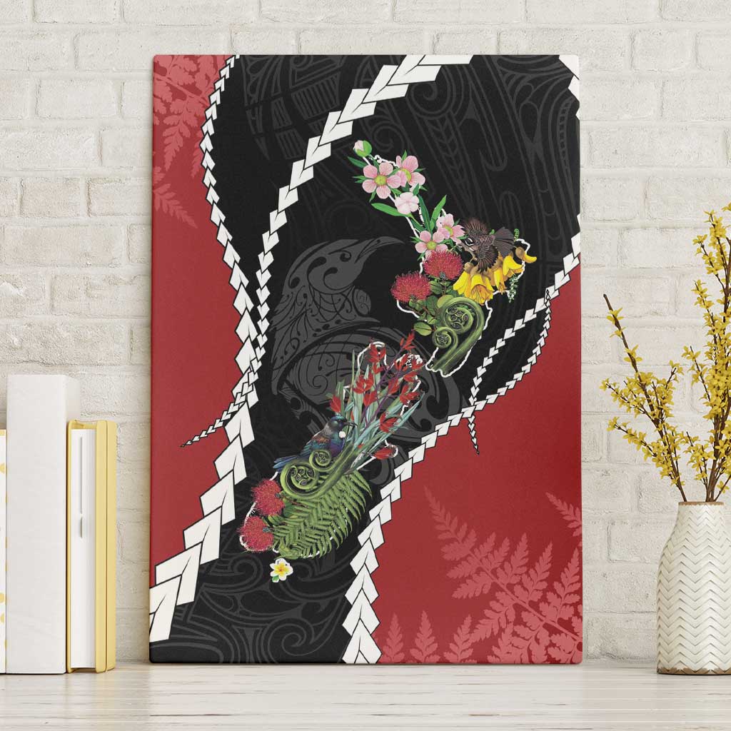 New Zealand Christmas Canvas Wall Art Flora Map with Birds - Aussie Hoodie