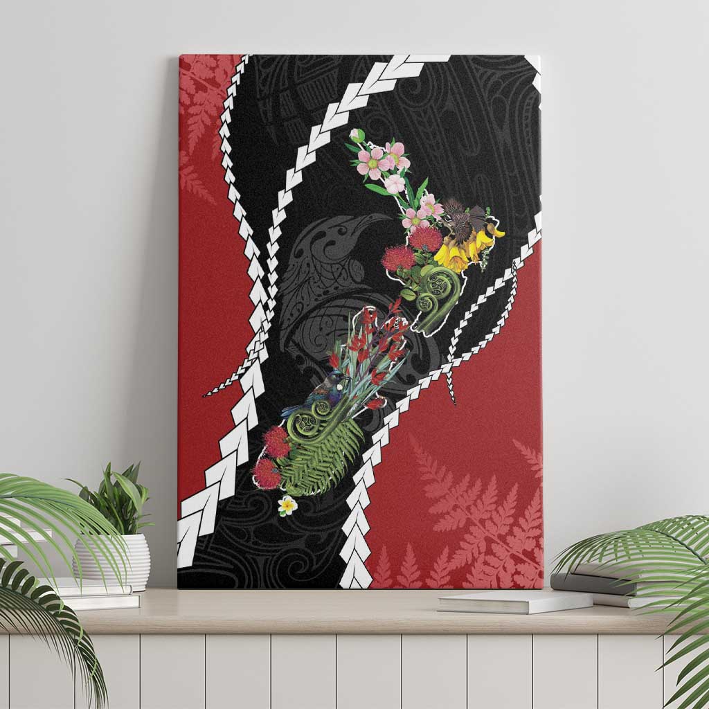 New Zealand Christmas Canvas Wall Art Flora Map with Birds - Aussie Hoodie
