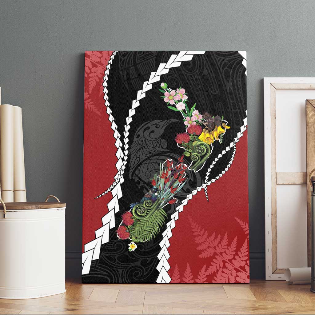New Zealand Christmas Canvas Wall Art Flora Map with Birds - Aussie Hoodie