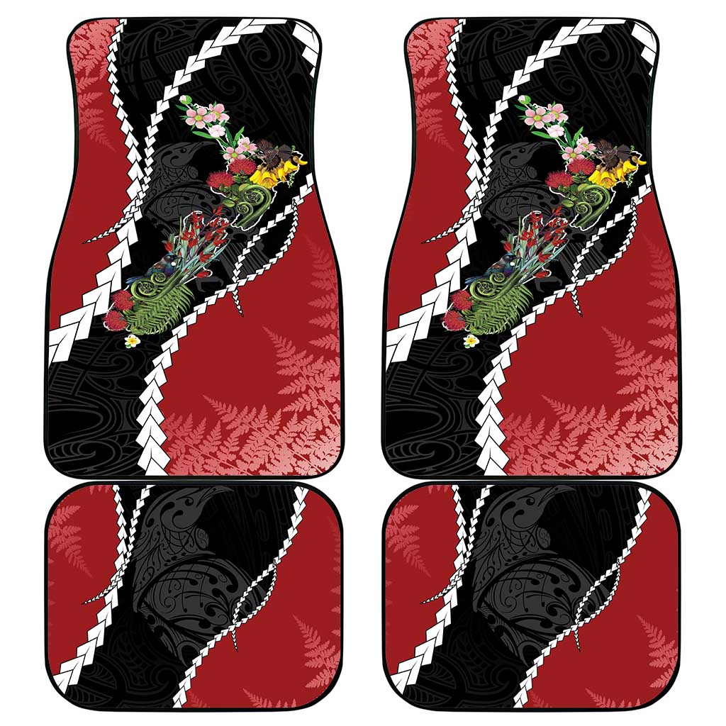 New Zealand Christmas Car Mats Flora Map with Birds - Aussie Hoodie