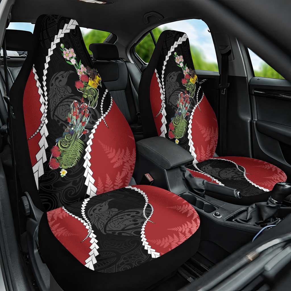 New Zealand Christmas Car Seat Cover Flora Map with Birds - Aussie Hoodie