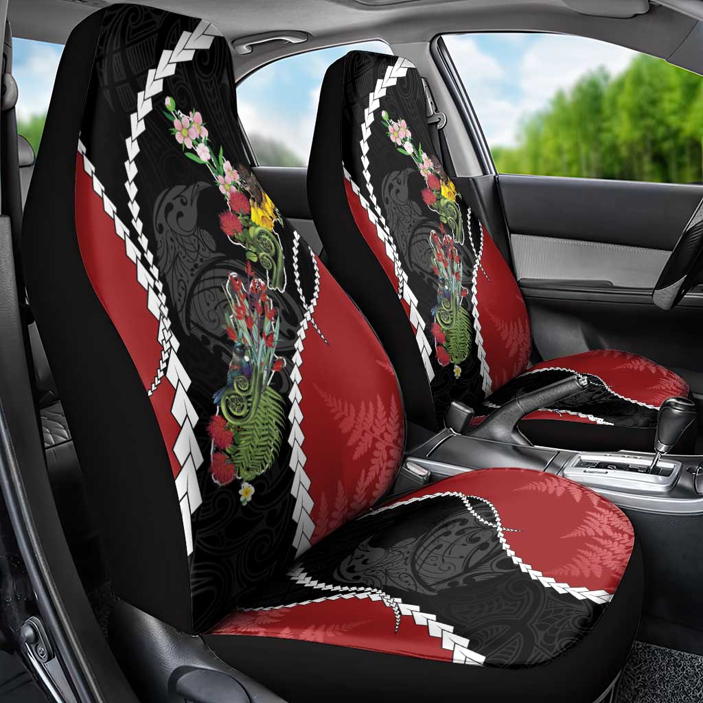New Zealand Christmas Car Seat Cover Flora Map with Birds - Aussie Hoodie