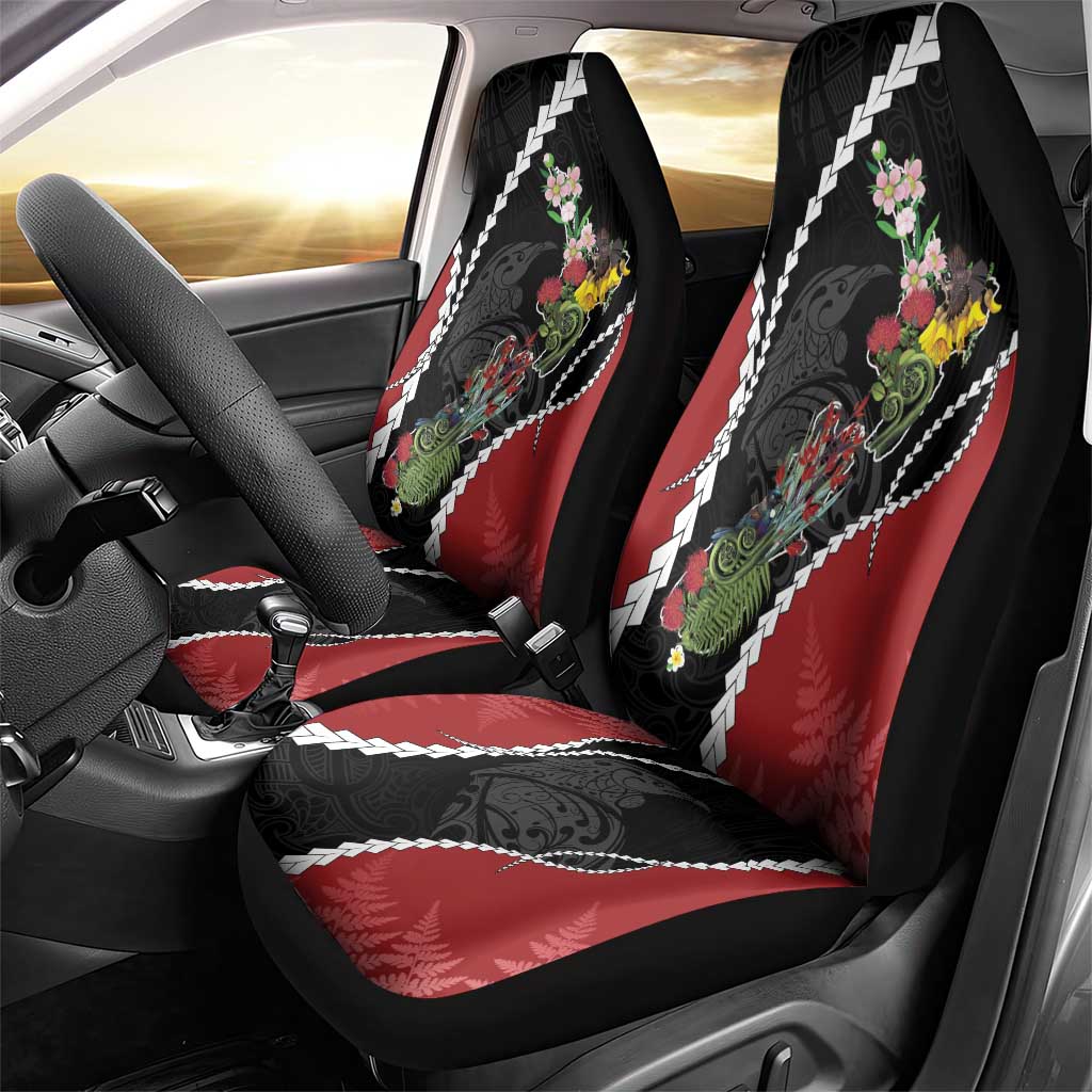 New Zealand Christmas Car Seat Cover Flora Map with Birds - Aussie Hoodie