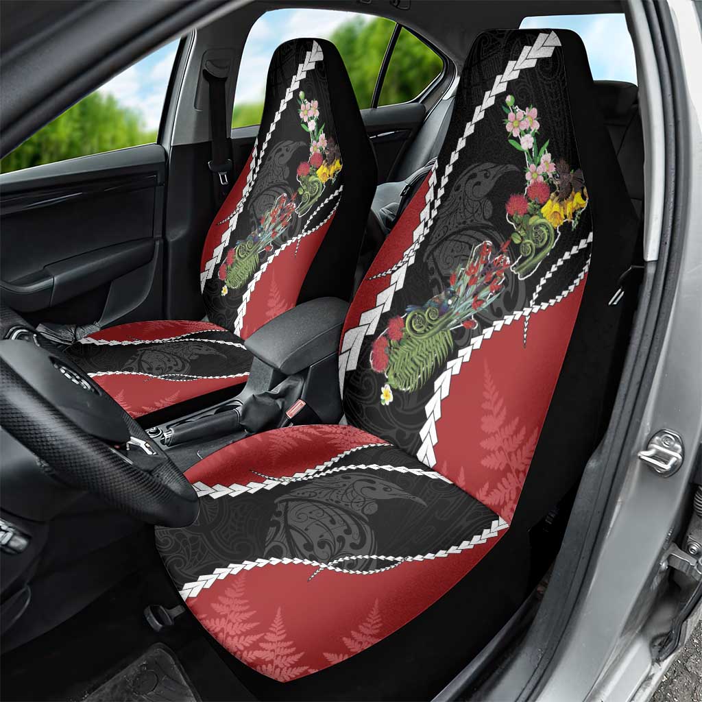 New Zealand Christmas Car Seat Cover Flora Map with Birds - Aussie Hoodie