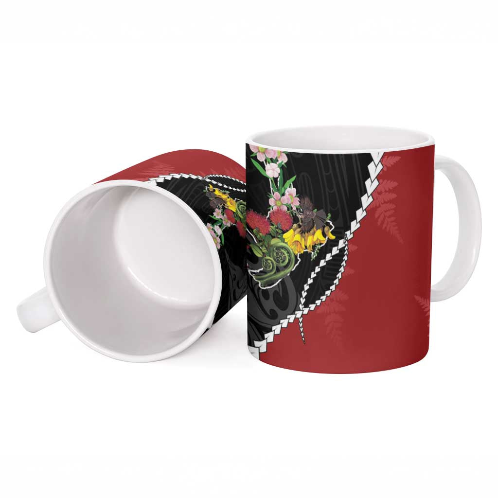 New Zealand Christmas Ceramic Mug Flora Map with Birds - Aussie Hoodie