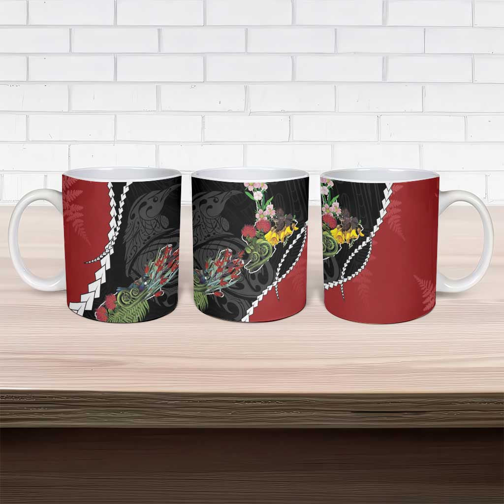 New Zealand Christmas Ceramic Mug Flora Map with Birds - Aussie Hoodie
