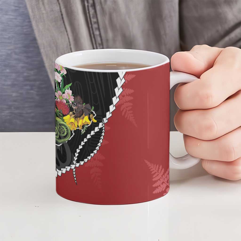 New Zealand Christmas Ceramic Mug Flora Map with Birds - Aussie Hoodie