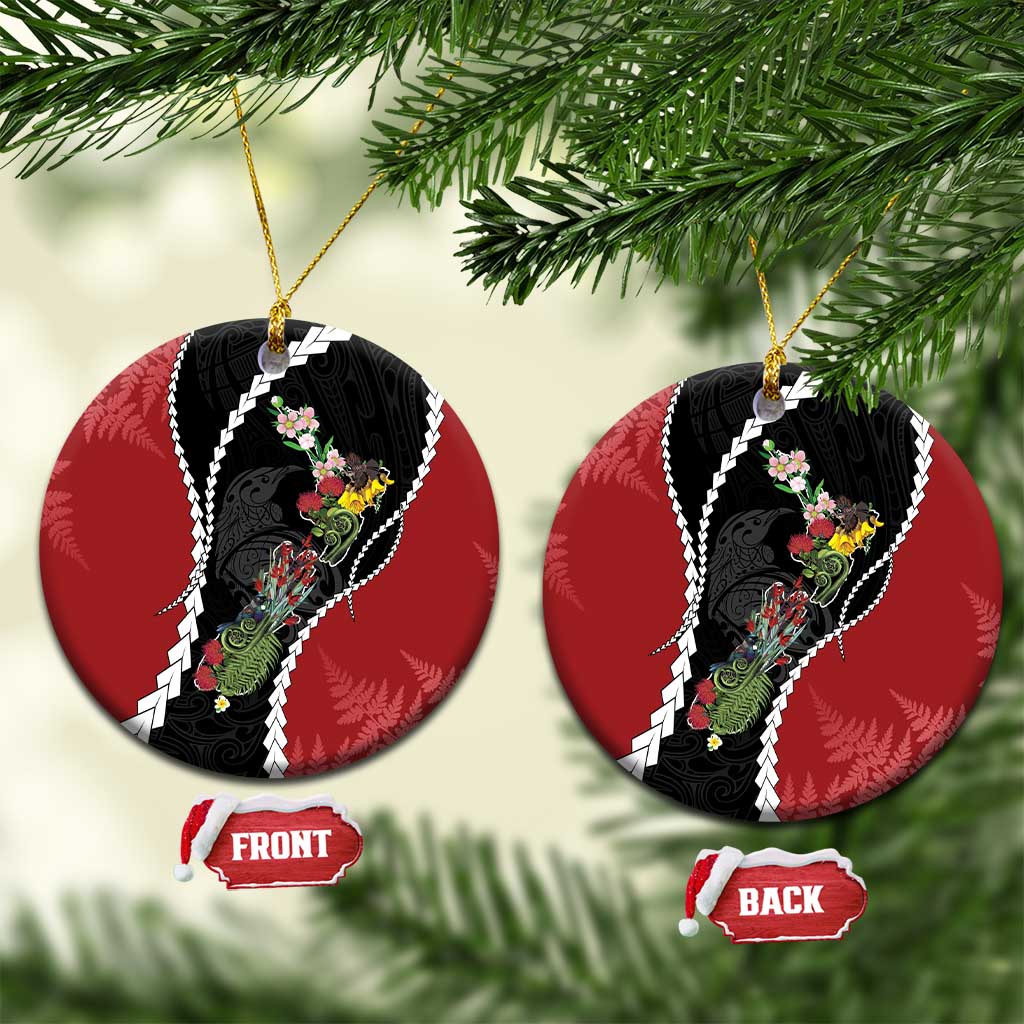 New Zealand Christmas Ceramic Ornament Flora Map with Birds - Aussie Hoodie