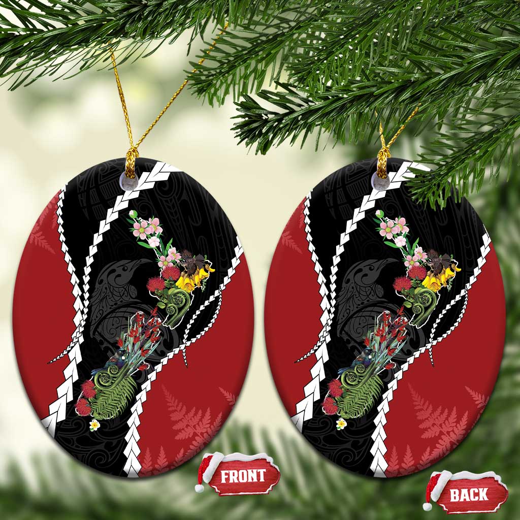 New Zealand Christmas Ceramic Ornament Flora Map with Birds - Aussie Hoodie