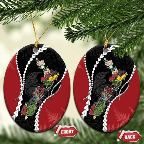 New Zealand Christmas Ceramic Ornament Flora Map with Birds - Aussie Hoodie
