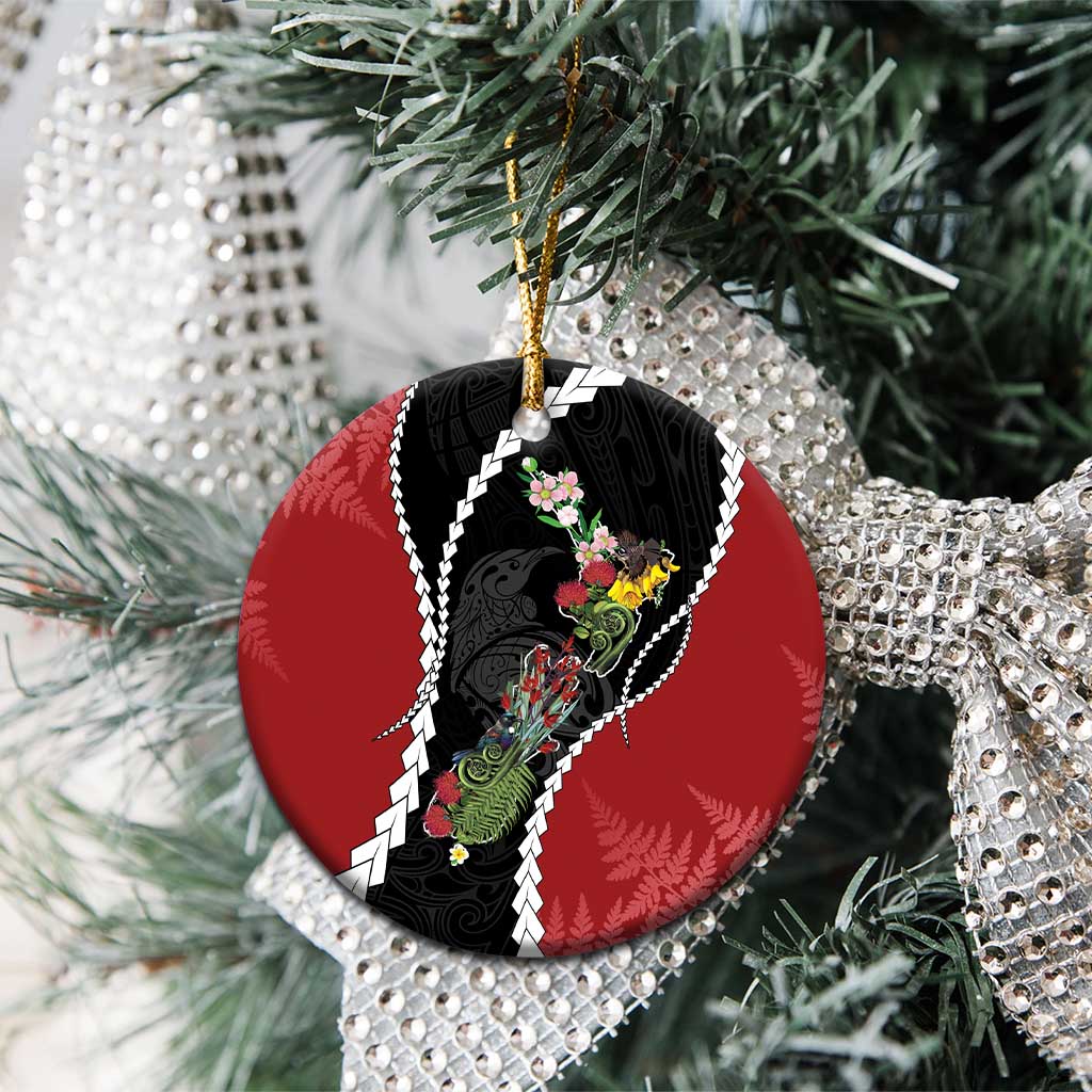 New Zealand Christmas Ceramic Ornament Flora Map with Birds - Aussie Hoodie