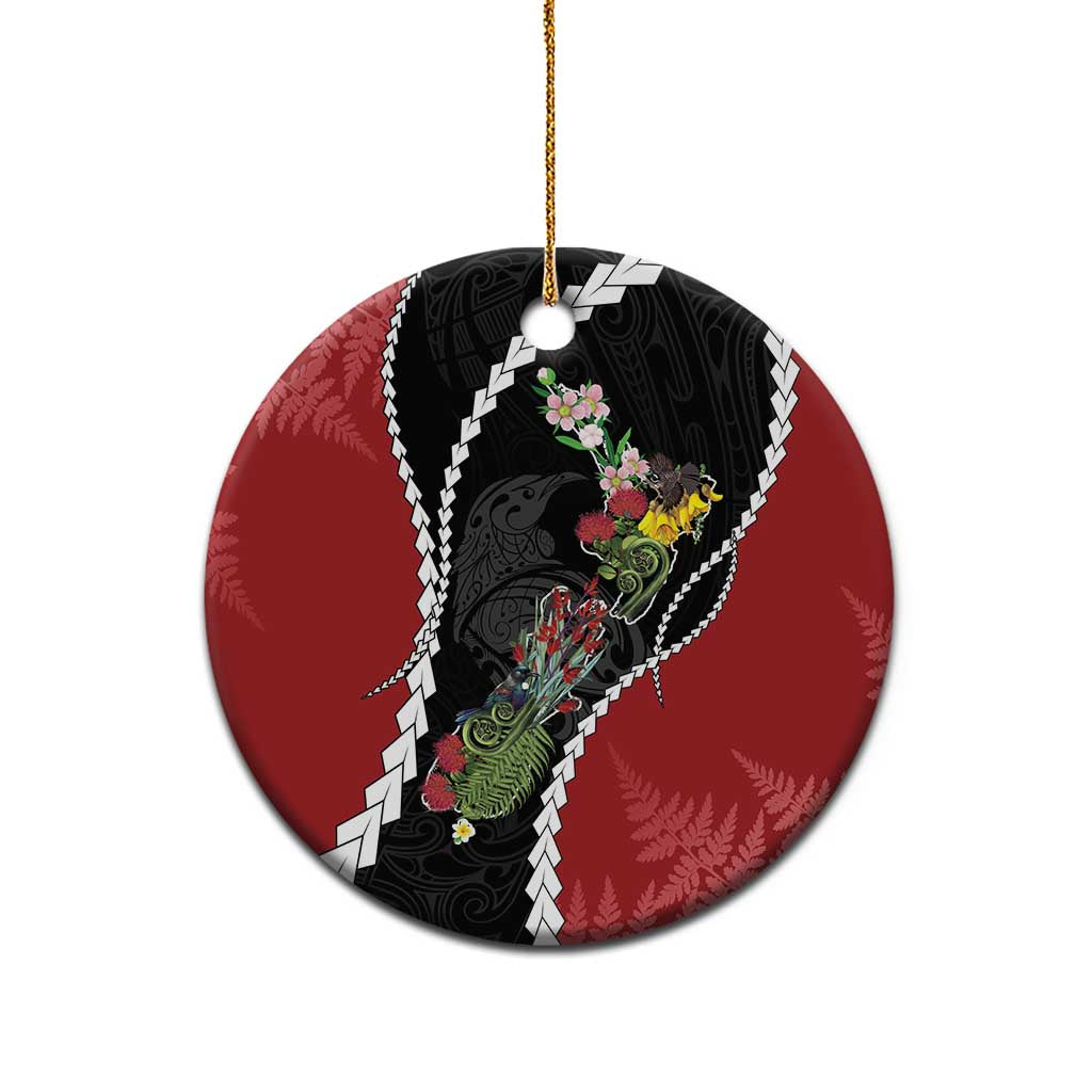 New Zealand Christmas Ceramic Ornament Flora Map with Birds - Aussie Hoodie
