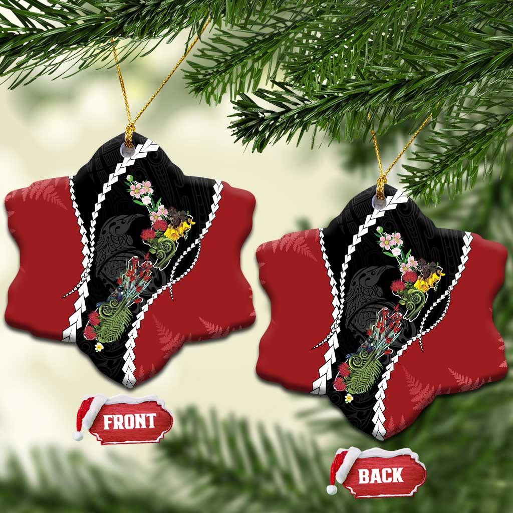 New Zealand Christmas Ceramic Ornament Flora Map with Birds - Aussie Hoodie