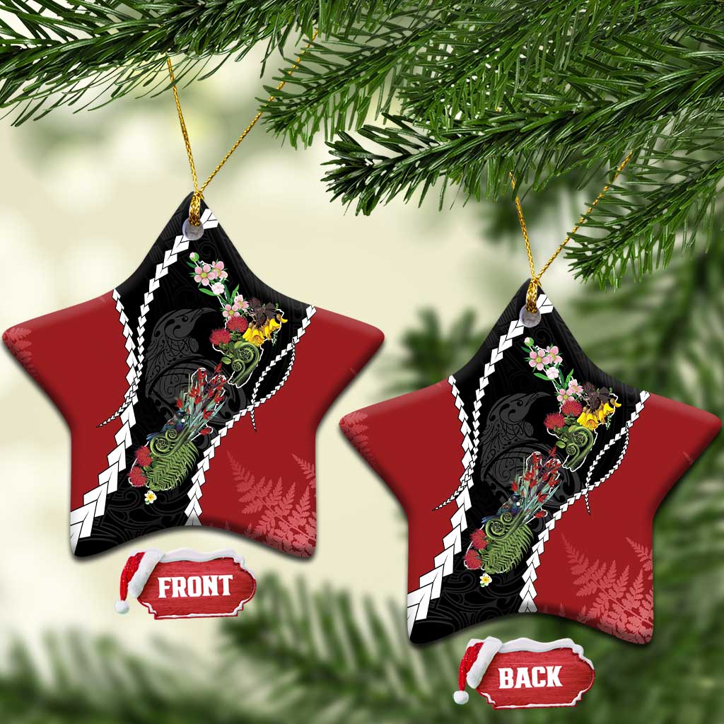 New Zealand Christmas Ceramic Ornament Flora Map with Birds - Aussie Hoodie
